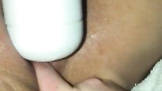 Fucking British Girlfriend with Wand and Dildo Machine until she Squirts