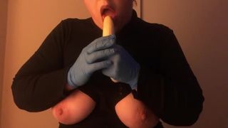 Face Fucked by Banana/ Latex Gloves/Very Nasty and Messy Sloppy Blowjob