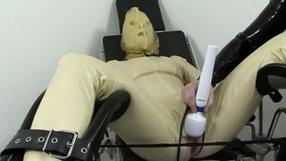 Horny Latex Girl with Rubber Vacuum Mask Pussy Vibrator Bondage Gynochair
