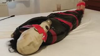 BDSM Slave Girl, Plastic Mummification with Gasmask Breathplay