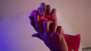 Slut in Latex Mask Jerks off with a Big Vibrator at Home