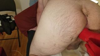 Cruel Mistress Double Fisting her Anal Whore with Red Latex Gloves