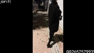 Latex Girl Wearing Vibrator and Walking outside