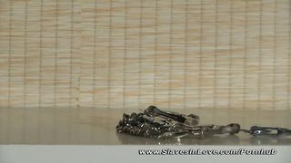 Pretty BDSM sub Dominated with Nipples Clamps, Flogger and Whip.