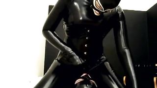 Rubber Femdom Girl and her Latex Fetish Boy - Facesitting Spitting Rimming Face Slapping