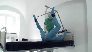 Sexy Girl Full Encased in Blue Latex Catsuit + Condom Mask and Hard Fucked
