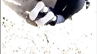 Chinese Mistress and Master with Teen Slave in Public