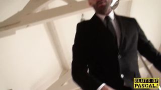 British Bigtitted sub Squirts before Facial