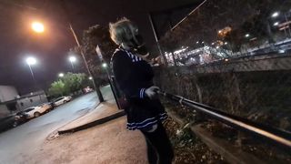 Masked Sissy Flashing at the Train Station