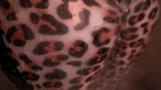 Latex Rubber Leopard Print Catsuit and Milk in the Bath. Curvy Fetish MILF Teasing.