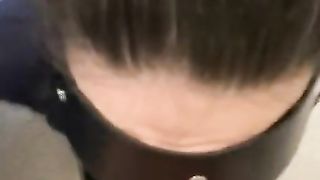 Italian Brunette Facialed in Blindfold Bound Paddled Sucking Dick in Leather Pants