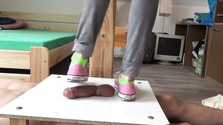 Sneakers Cockcrushing. Jump Stomp Trample Full Weight on Cock Ball