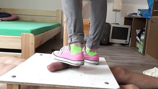 Sneakers Cockcrushing. Jump Stomp Trample Full Weight on Cock Ball