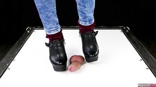 Ballbusting Cock Trampling and CBT in High Heel Boots Shoejob Sockjob POV