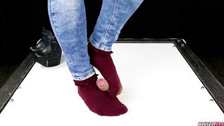 Ballbusting Cock Trampling and CBT in High Heel Boots Shoejob Sockjob POV