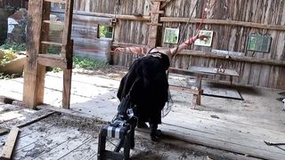 Tied up and Fucked by Machine in Barn