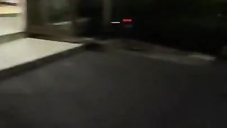 Residential Park Midnight Naked Walking to the Main Street with the Tail in the Anal