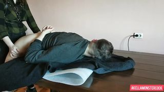 Amateur Girl Hard Pegging his Ass on the Table - Hot Femdom Strapon