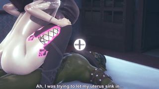 Asian SM Succubus Girl on Dildo Machine and Wooden Pony Fucks two Cocks through Wall in Public