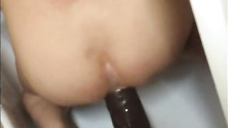 MY bigger dildo makes me pee and got me wet,  open and cum