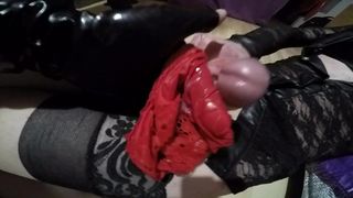 Pissing and cumming shemale