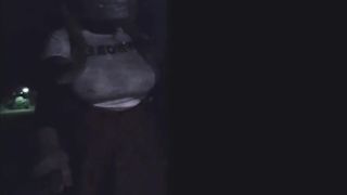 Sissy shemale whore in public with caged dick on display