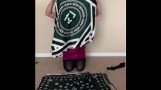 crossdresser plays with scarves
