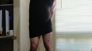 Daisy in black dress and cucumber masturbating drink piss