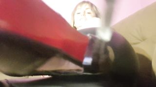 Domina in Latex Play with Slave , BDSM, Cum Eating Instruction