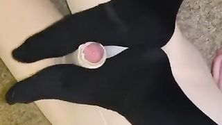 NYLON FEMDOM FOOTJOB PANTYHOSE ENCASED SISSY SLAVE