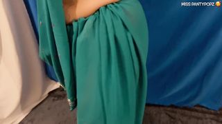 Late on the Rent Anal! Hot Desi Caught by Landlord in her Green Saree x