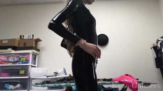 Latex Catsuit Photshoot Struggle - Shiny Fetish Playful Sexy Ignore Fetish Tease