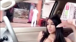 She is a very Horny Shemale Wanking it in the Car and Busted