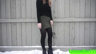 Humiliation Jerk off to Teen in Leather Skirt and Shiny Pants, please CUM!
