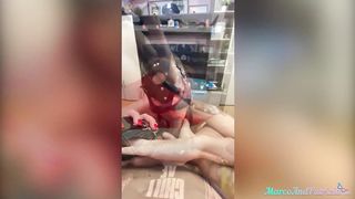 Submissive Babe in Red Lingerie Licks Master's Feet, Deepthroats Dick and Hard Fucks while Spanking