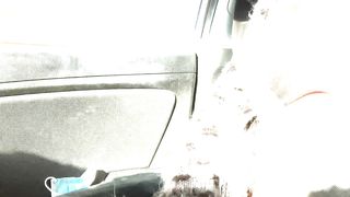Nympho Transgirl can't Stop Playing with herself in the Car/ HUGE CUMSHOT