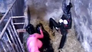 The Encasement Rubber Slave is Dominated by two Latex Mistresses in an old Shed - Part 3