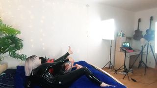 Backstage of Pretty Lesbian Fetish Girls doing Sex Video. Positive Femdom, Sex Play, Latex Leather