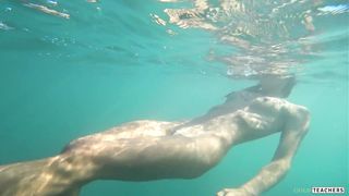 Nude Model Swims on a Public Beach in Russia