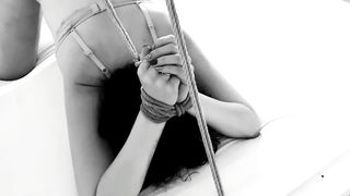 Tied up to bed with an ANAL HOOK to a nonstop orgasm