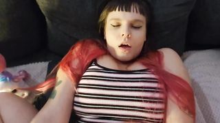 Curvy Redhead Tied to Bed with a Remote Controlled Wand Ends up with a Toe Curling Orgasm