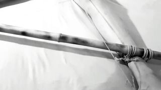 Tits bondage with her NIPPLES clamped to her TOES