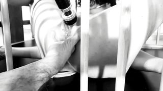 My kitty love to cum and squirt: Cage bondage for good kitty