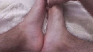 Man Wearing Lingerie Oiling and Cumming on self Feet