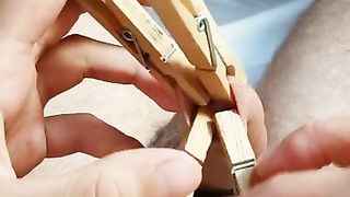 Foreskin Fetish, Twink Tying his Long Foreskin, Clothespins Torture with Cumshot 1/2