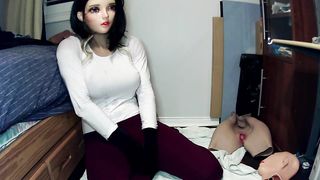 Night of Masks Part Jill Play! Female Doll Mask Jill Plays with her Rubber Pussy and Female Masks!