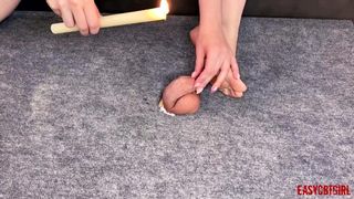 Mistress Drips Hot Wax on Dick with Balls and has Fun EasyCBTGirl