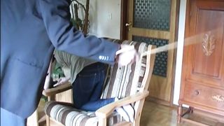 caned while shining boots