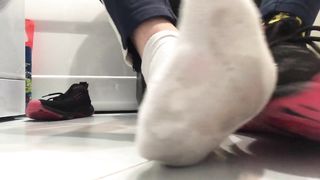 Laundry - Master's feet with and without socks, spitting on his feet, sneakers, cutting nails.