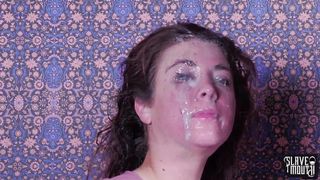 Food fetish BDSM slave eats cum over and over